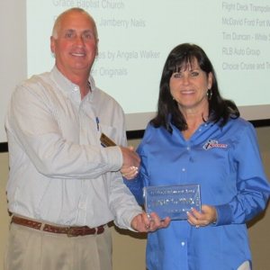 New Member Sharon Trhey with i9 Sports was presented with their membership plaque by President Sam Symonds at January 2016 General Meeting
