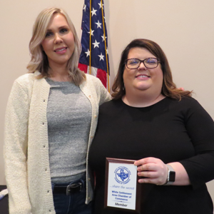 WSACC President JoAnna Kimbrell presented a membership plaque to World Finance manager Jessica Walker at the March 2019 General Meeting